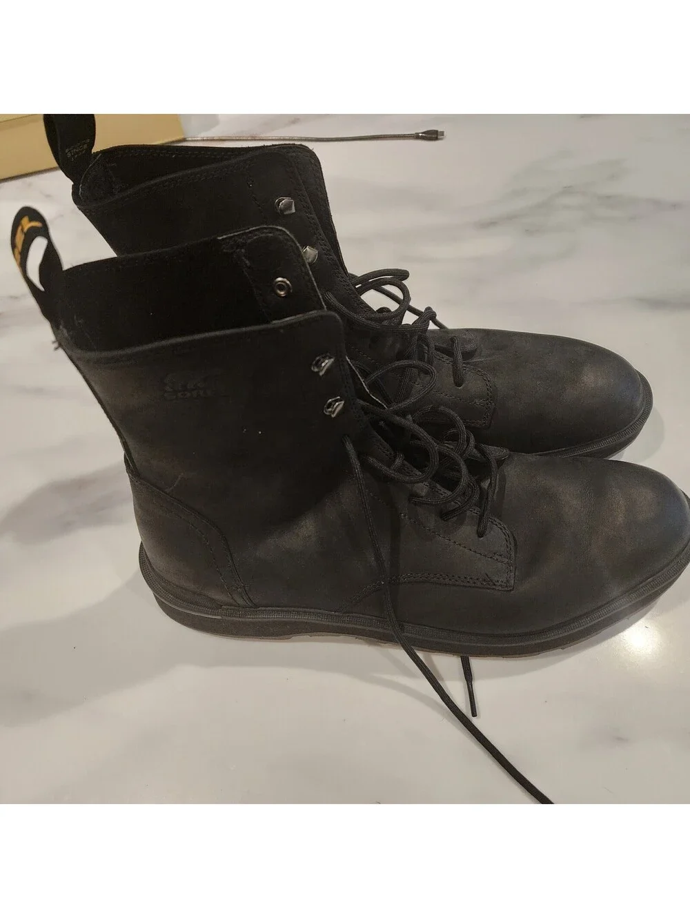SOREL Men’s Hi-Line Waterproof Lace-Up Boots Black Leather 13